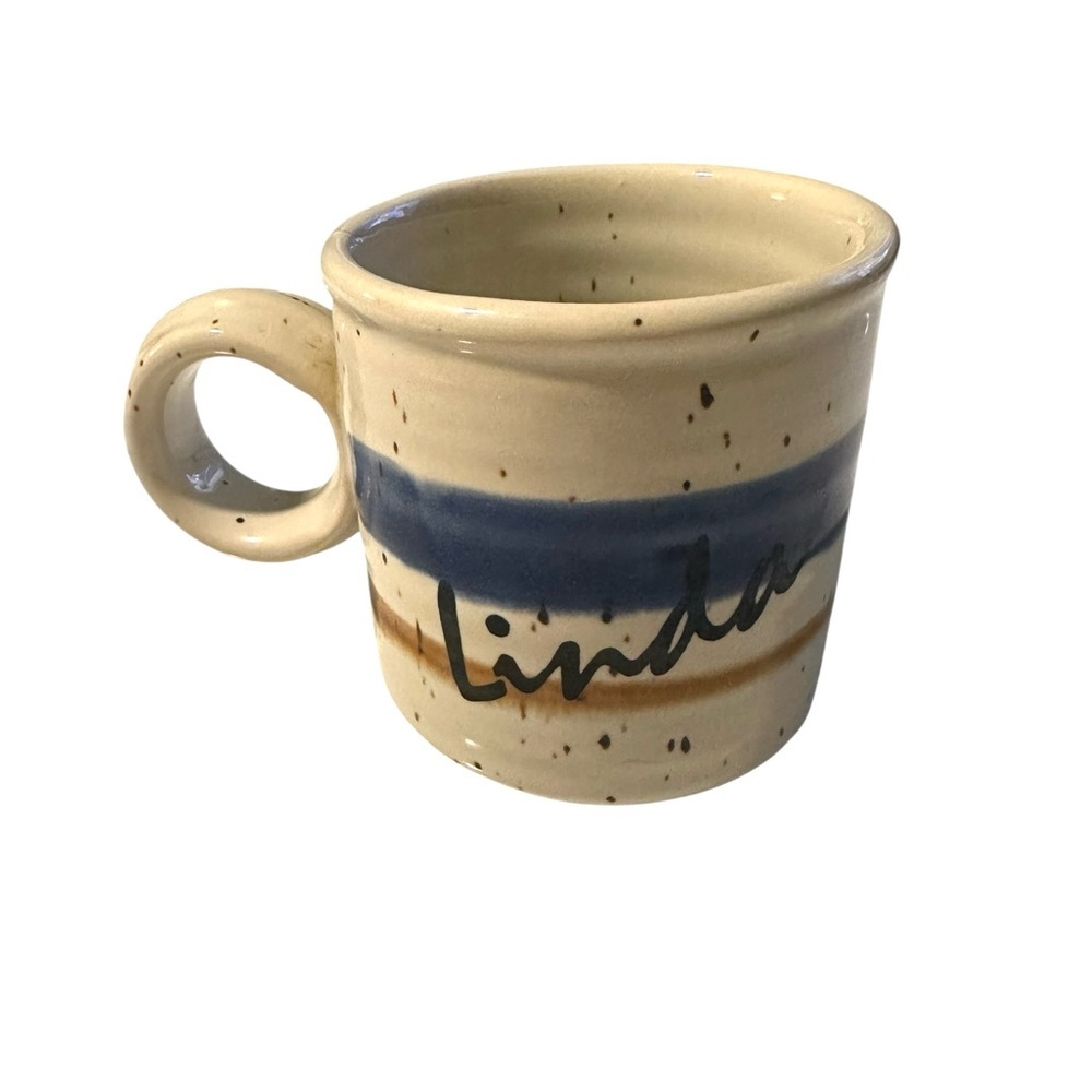 Clay In Mind Handmade Studio Art Pottery Mug Blue & Beige "Linda" Personalized - Picture 3 of 7